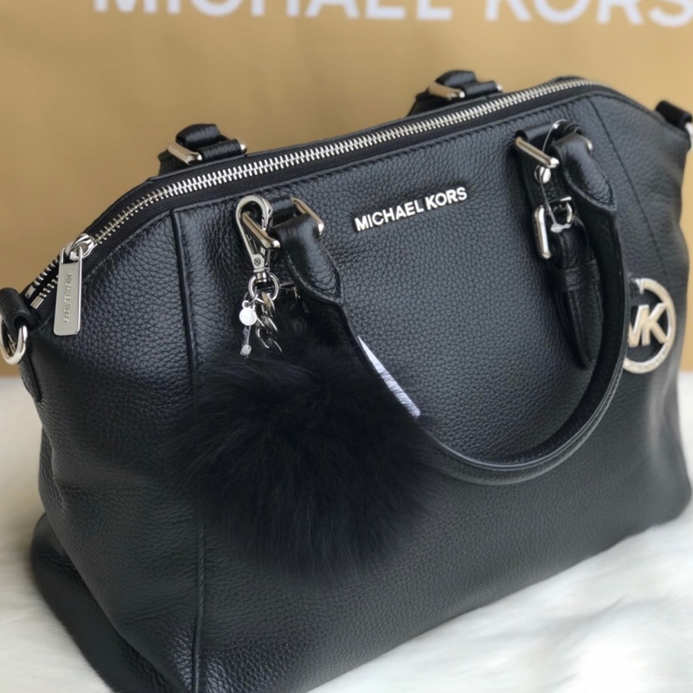 Michael Kors Black Pebbled Leather Ciara Satchel